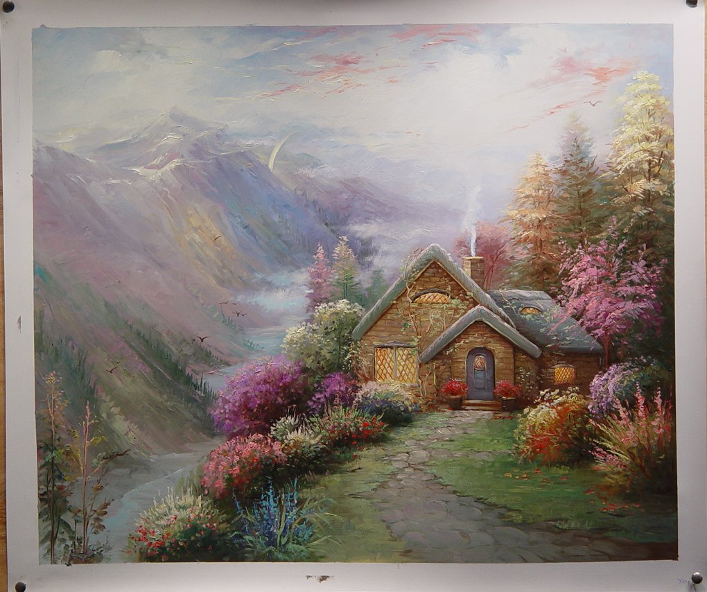(image for) Handmade Oil painting for home canvas, oil painting framed canvas for living room Thomas Kinkade's painting, NO.66